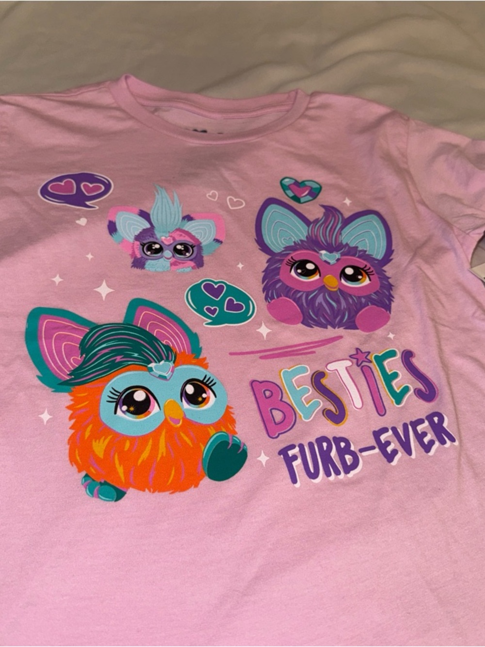 Girls Short Sleeve Pink 'Besties Furb-Ever' Graphic Tee